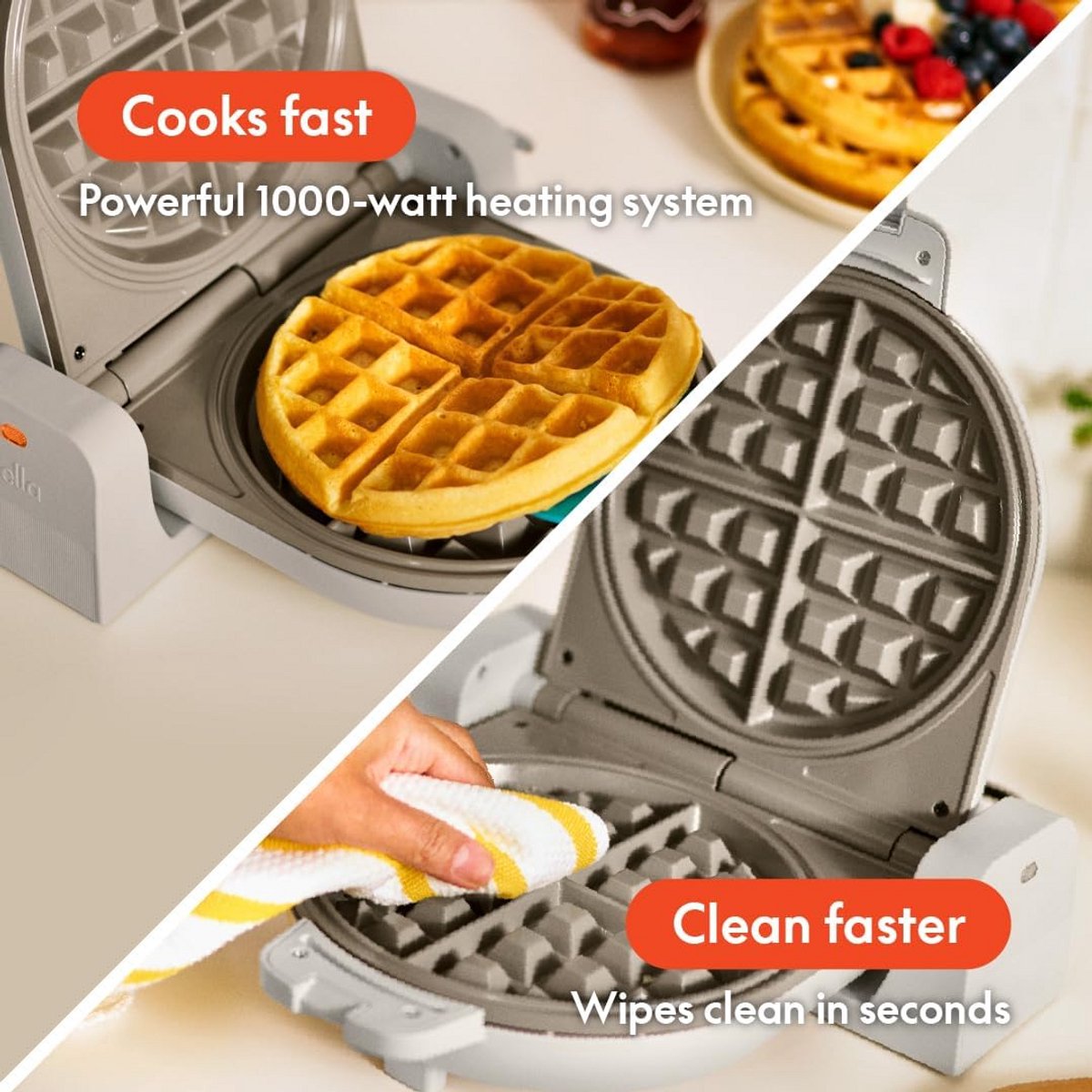 Wafelijzer - Belgische wafels - Thuis ontbijten - Compact opvouwbaar ontwerp - 17.8 cm - Oatmeal — cadeau in Kookcadeaus - foto 2