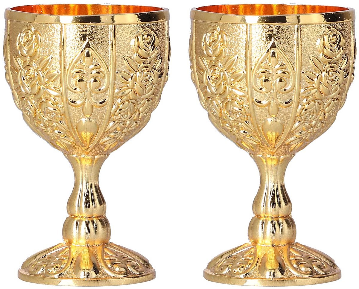 Dailygoods- Wijnbeker Vintage Stijl - Gouden Beker - Antieke Wijnbeker - Middeleeuwse Drinkbeker - Hoogwaardig Metaal - Elegant en Duurzaam - Wijnglas