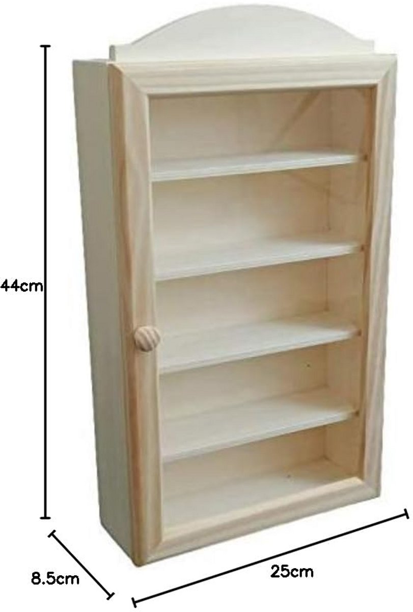 Vitrine Kast - Verzamelkast Display - Collecties Tonen - Natuurlijk Hout - 25x8.5x44 cm -