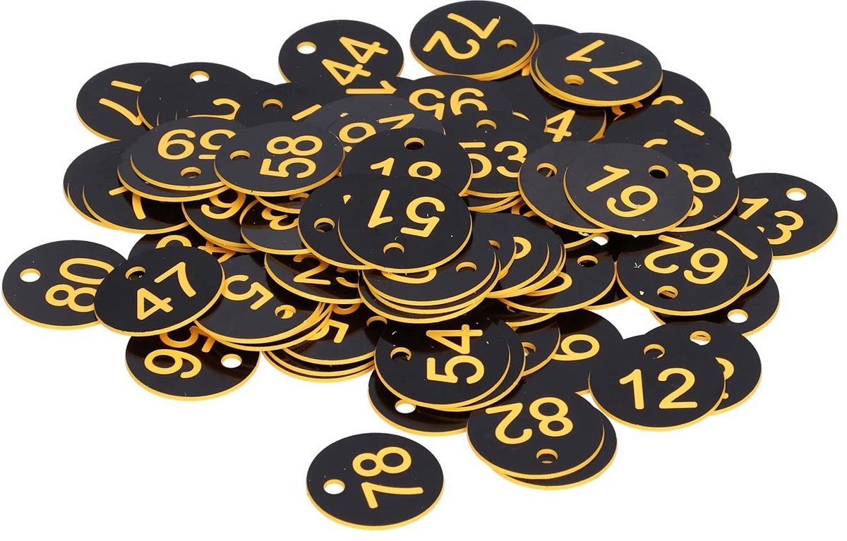 Dailygoods- Nummer Tags 100 Stuks - Bijenkorf Label - Genummerde Sleutel Tags - Ronde Etiketten - ABS Materiaal - Gatdiameter 4 mm