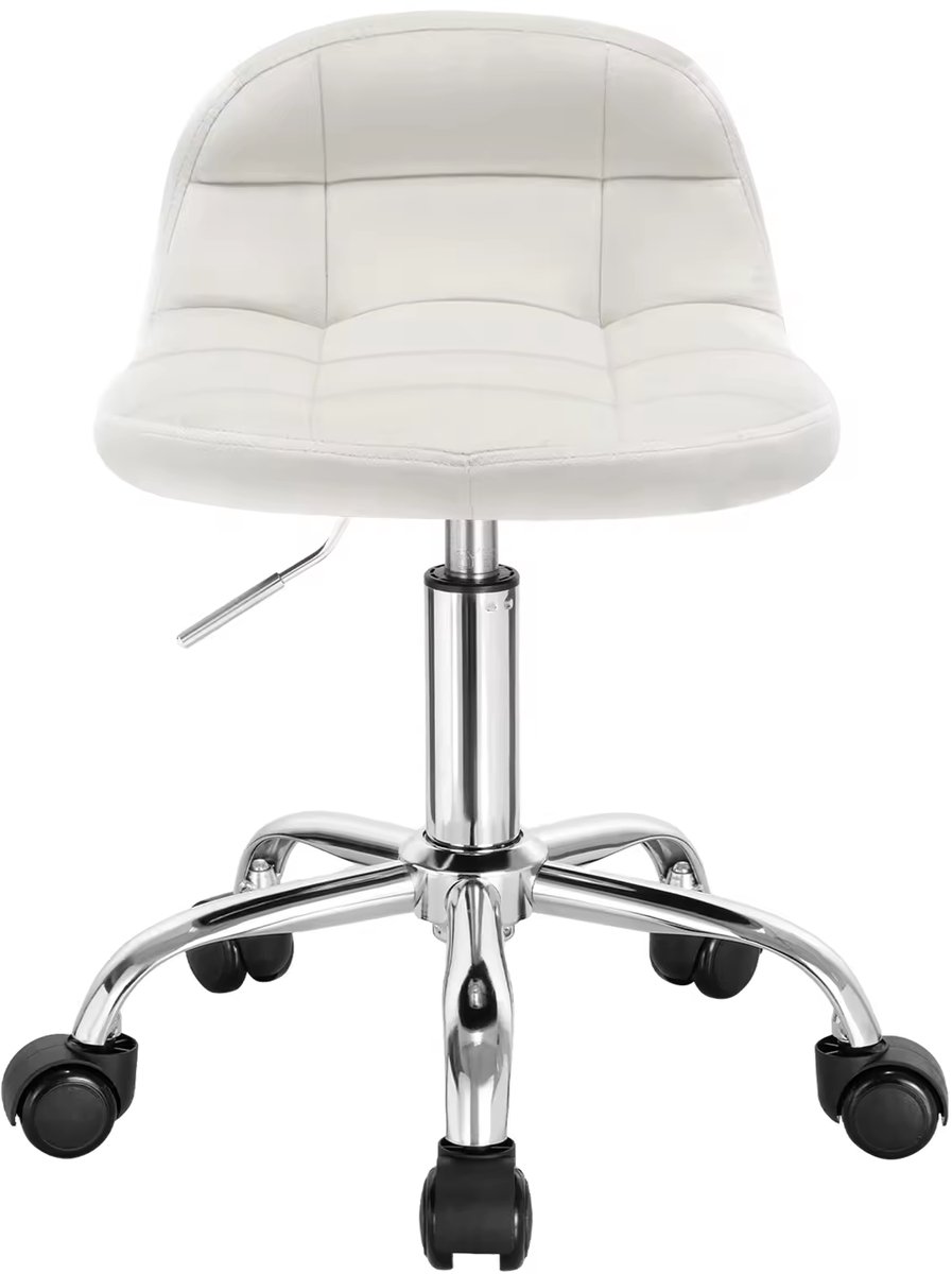 OKWISH Bureaustoel – Verstelbare Zithoogte – 360° Draaibaar Met Wielen – Ergonomische Lage Rugleuning Voor Thuiswerk En Make-up – Fluweel – Crème Wit