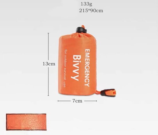 Noodslaapzak - Survival Bag - Outdoor Avontuur - Waterdicht Winddicht - 90x210cm - Oranje — afbeelding 2