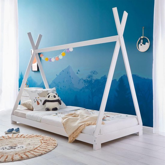 Kinderbed Tipi - Speelhuis bed - Zelfstandig slapen - Massief grenenhout - 90x200 cm - Wit — afbeelding 4