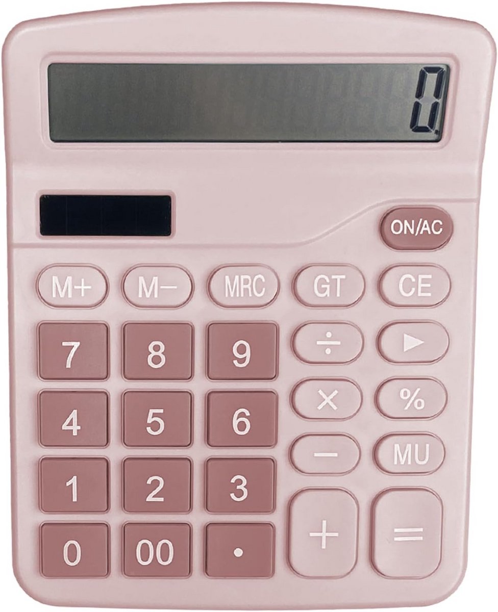 Zakrekenmachine - Mini rekenmachine - Berekeningen maken - Groot LCD display - 12 cijfers - Roze