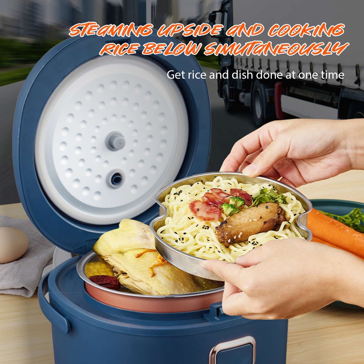 Jently rijstkoker - slowcooker - multicooker - draagbare rijstkoker - 2 Liter - compacte maat - mechanisch - blauw – foto 6
