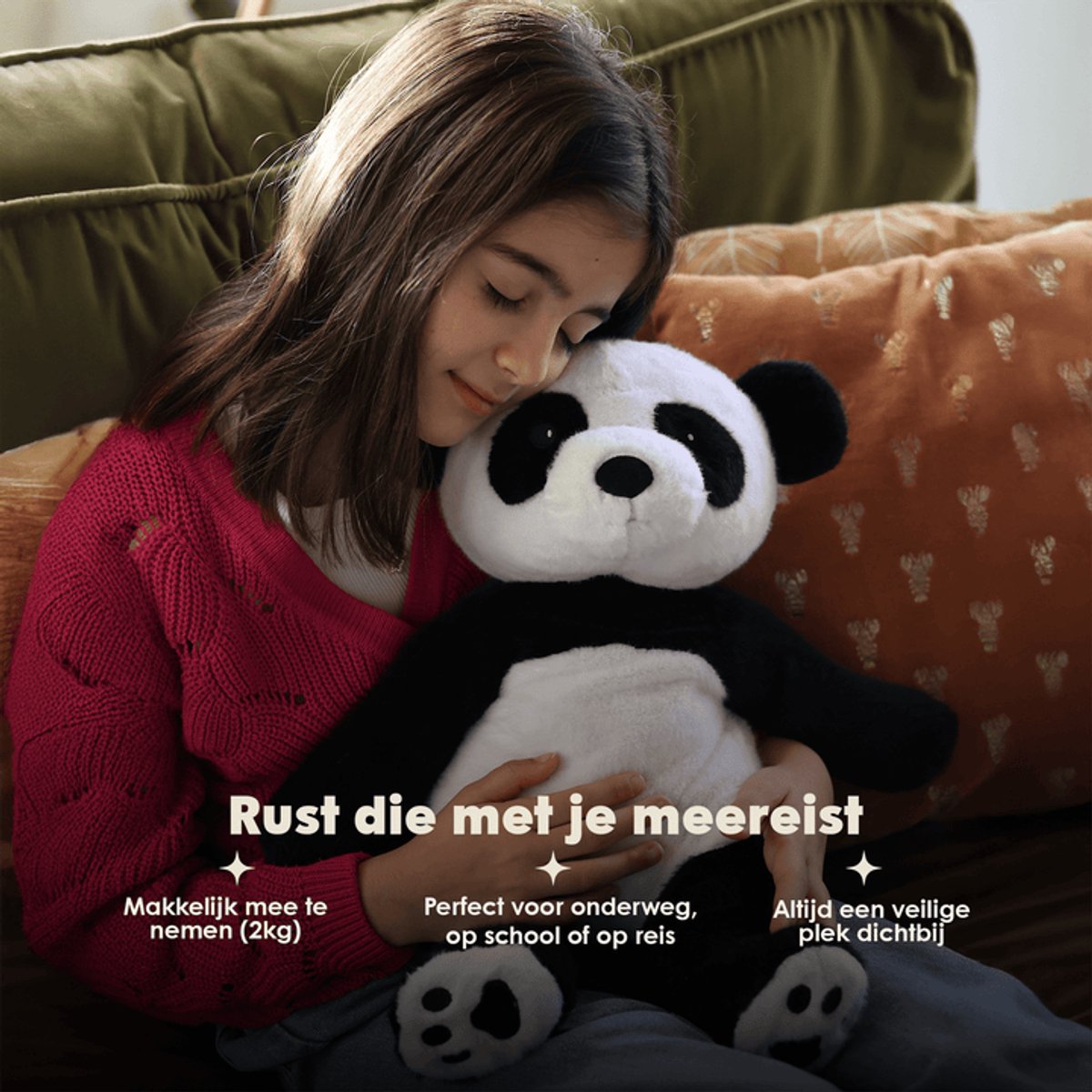 Lotgenootje Verzwaringsknuffel Panda - 45cm/2kg - Verzwaarde Knuffel - Weighted Stuffed Animal - Sensorisch Speelgoed - Zware Knuffel Anxiety - Plushie — afbeelding 6