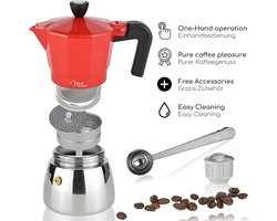 Espressomaker - Mokkakan Koffiezetter - Verse Koffie Maken - Geschikt Voor Inductie - 3 Kopjes 150ml - Rood