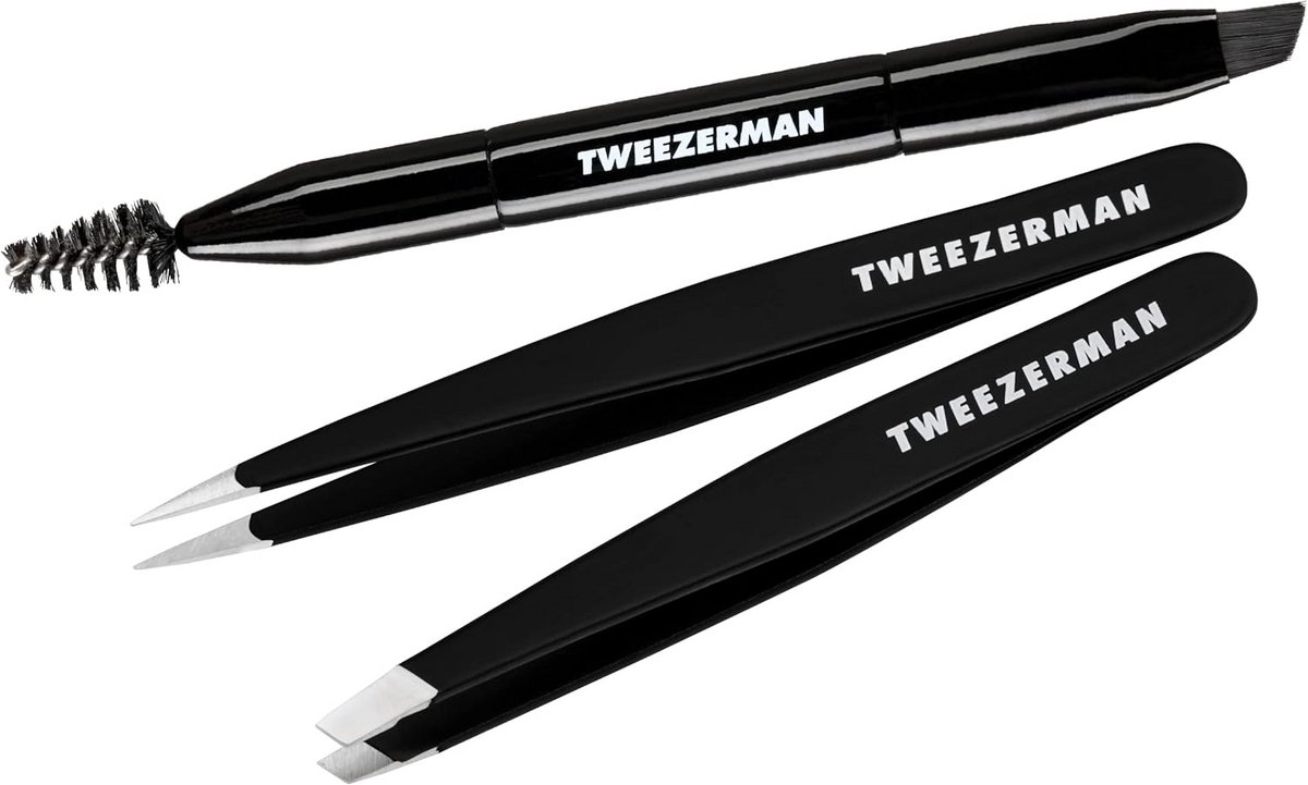 Wenkbrauw Styling Set - Pincetten Borstel - Precisie Haren Verwijderen - Professionele Kwaliteit - 3 Delig - Zwart