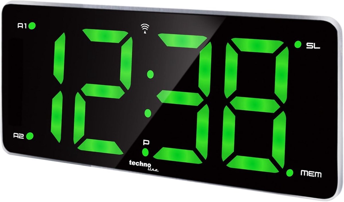 Radio Gestuurde Wekker - Digitale Klok - Wakker Worden - Extra Groot Display - 22 cm Breed - Zwart