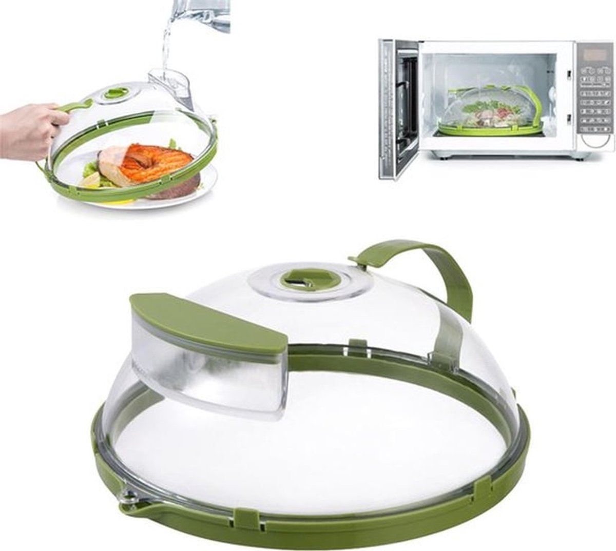 Magnetron Deksel Met Handvat - Ø 26 cm - Magnetrondeksel - Magnetron Afdekschaal - Magnetron Afdekschalen - Anti-Spat Deksel - Magnetronstolp - Stoomventilatie - Afgieten - Met Omleidingsgoot - Rond - Magnetron - Magnetron - Transparant Groen