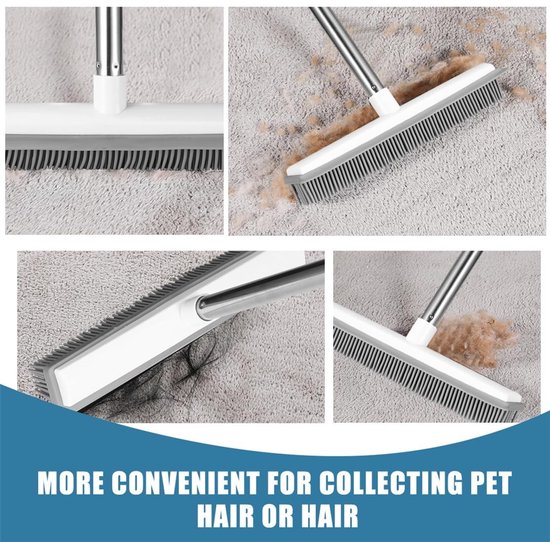 Dailygoods - Huisdierenontharing - Rubber bezem - Verstelbare lange steel - Grijs - Tapijtborstel - Vloerborstel voor hardhouten vloer - Geschikt voor... van Dailygoods — afbeelding 5