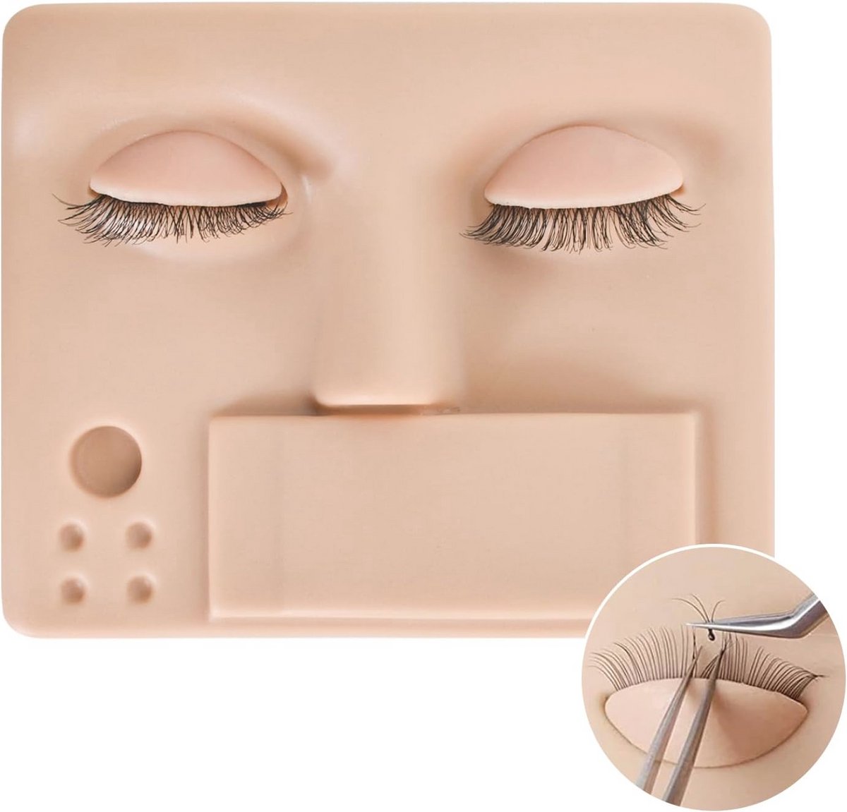 Oefenhoofd Wimpers - Mannequin hoofd - Wimperverlenging Oefenen - Verwisselbare oogleden - 14 x 13 cm - Lichtbruin