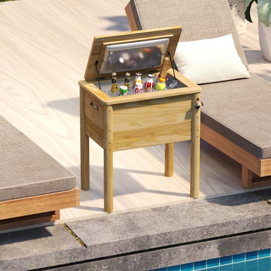 KOMFOTTEU Koelbox Coolbar - Koel Boks 51 L - Koelbox - Mobiele buitenbar - 67 x 47 x 74 cm - grenenhout - voor terras, party van komfotteu — afbeelding 4