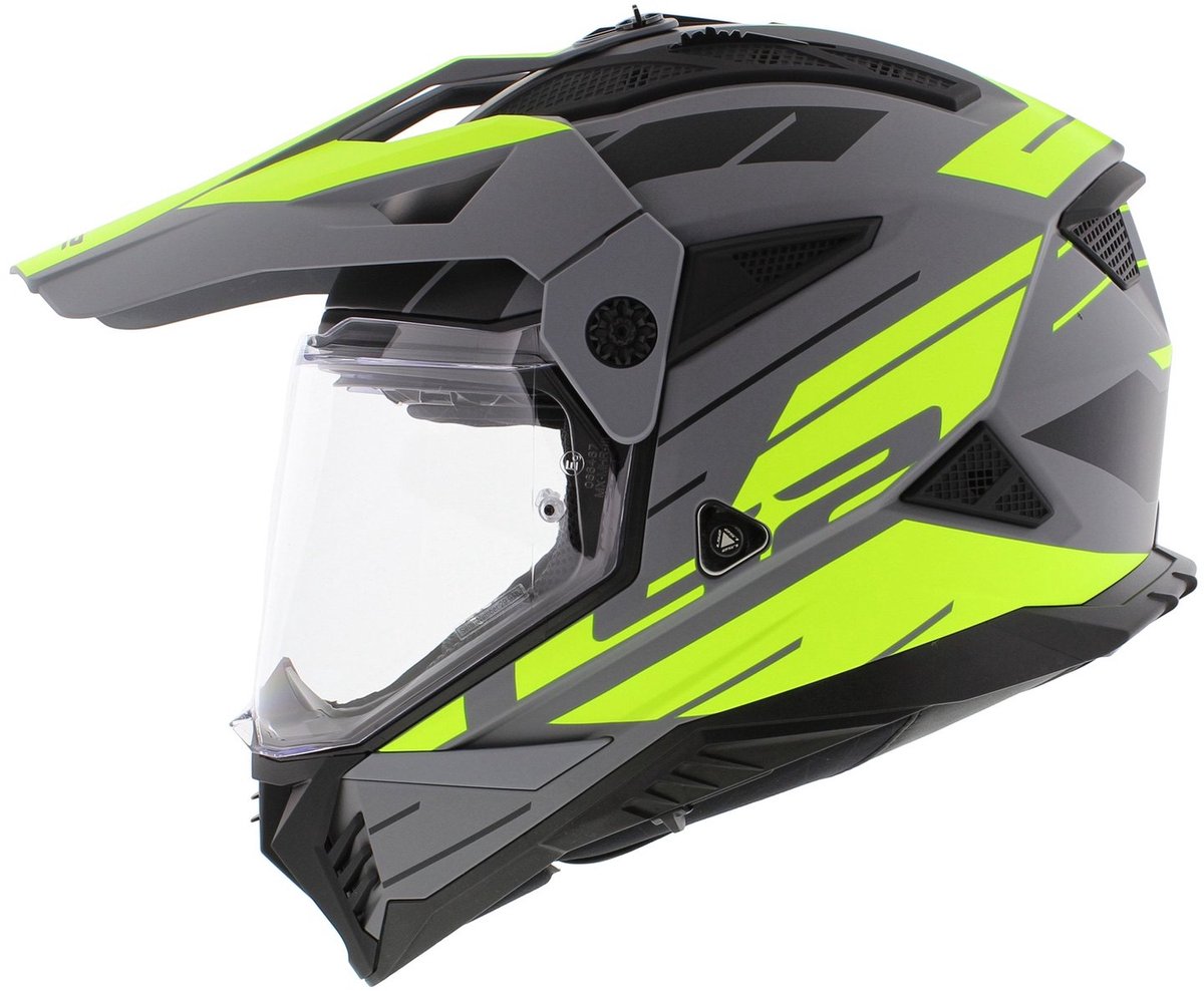 LS2 MX702 Pioneer II Namib Mat Grijs Fluo Geel Adventure Helm - Maat XL - Helm – foto 2