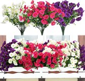9 Boeketten - Kunstbloemen voor buiten - UV-bestendige kunstplanten en nepbloemen – Zijden windbloemen (Morning Glory) - Geschikt voor tuinen, veranda's, balkons en binnendecoratie - Wit, Paars, Magenta