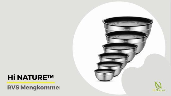 HI NATURE™ RVS Mengkommen set 6 met Luchtdichte Deksel - Antislip - Roestvrijstalen kom - Kommen set | Patisseriekommen - Mixkom - Beslagkommen - Mengschalen - Bakspullen - Slakom - Saladekom | Vaatwasserbestendig - Antislip siliconen basis