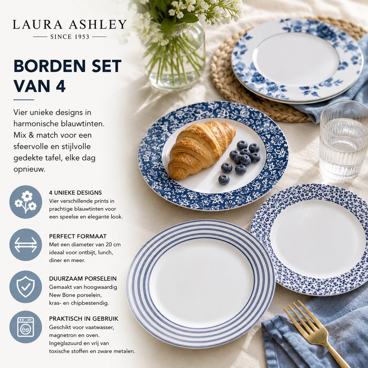 Laura Ashley Blueprint Collectables Borden set van 4 - 20cm - Assorti