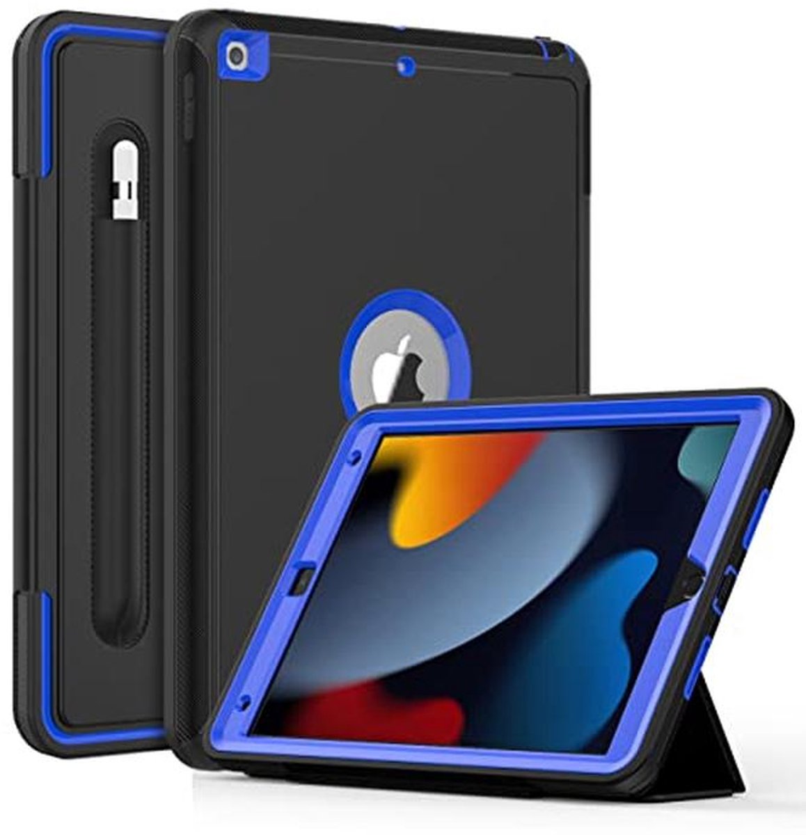 iPad Hoes - Tablet Bescherming - Dagelijks Gebruik - Met Penhouder - 10.2 Inch - Zwart Blauw