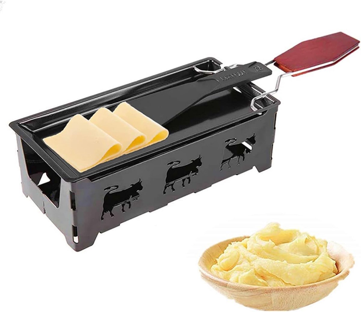 Kaasmeltpan Raclette Grill - Mini Bakplaat - Gezellig Eten - Antiaanbaklaag - 19 x 10 x 7 cm - Groen