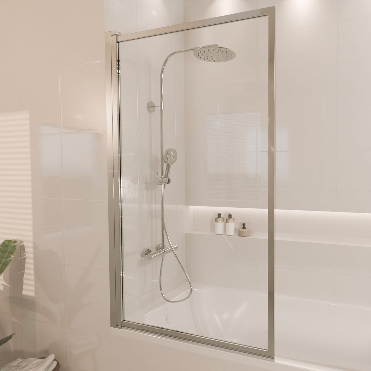 Lomazoo Badwand Salvador - 80 X 140 Cm - Chroom - Nano Coating Anti-kalk - Draaibaar - Helder Glas