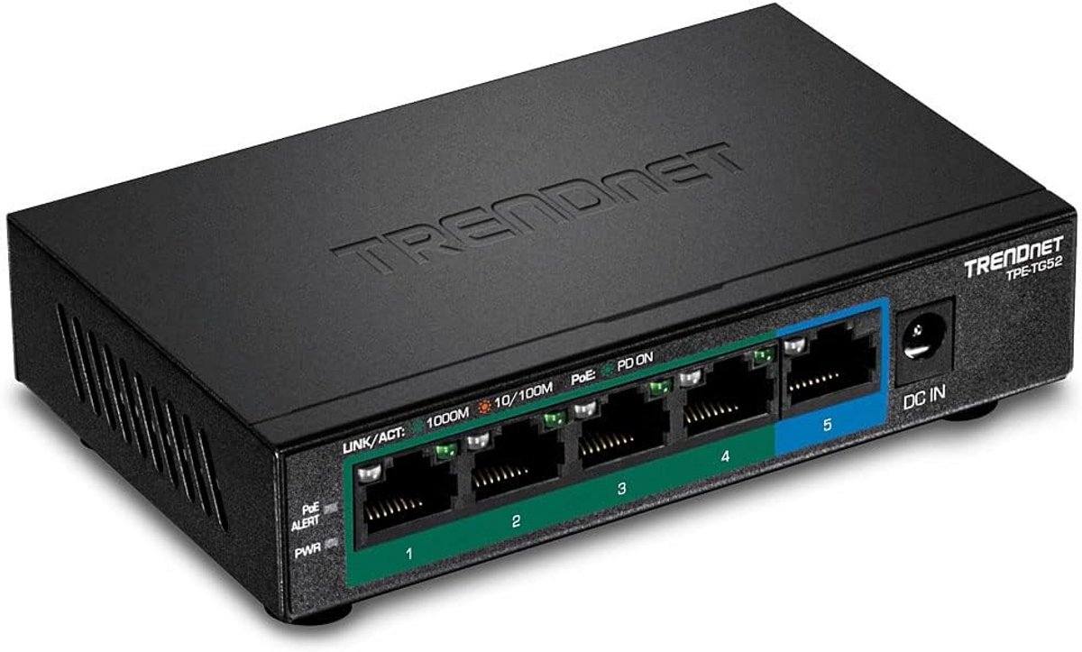 Netwerk Switch - PoE Switch - Netwerk Uitbreiding - 5 Poorten Gigabit - 32W PoE Budget - Zwart