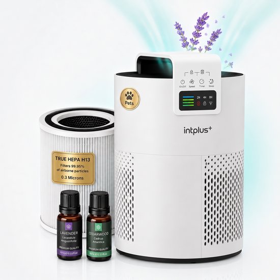 Airflow XL Luchtreiniger / Air Purifier voor Huisdieren & Allergie - 350 m³/h – HEPA Filter H13 – App bediening & Luchtkwaliteitsensor - intplus+
