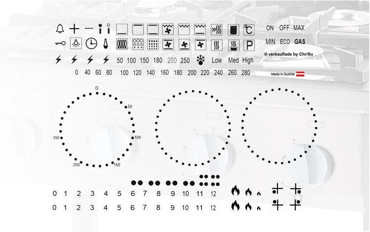Fornuis Symbolen Kachel Stickers Markeren Knoppen Waterdicht Vinyl 9 mm Zwart Transparant