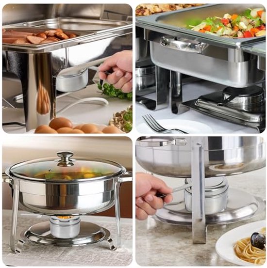 Brandstofhouders - Warmhoudbak - Buffet Verwarmen - Veiligheidsafdekking - 6 stuks - Zilver — afbeelding 4