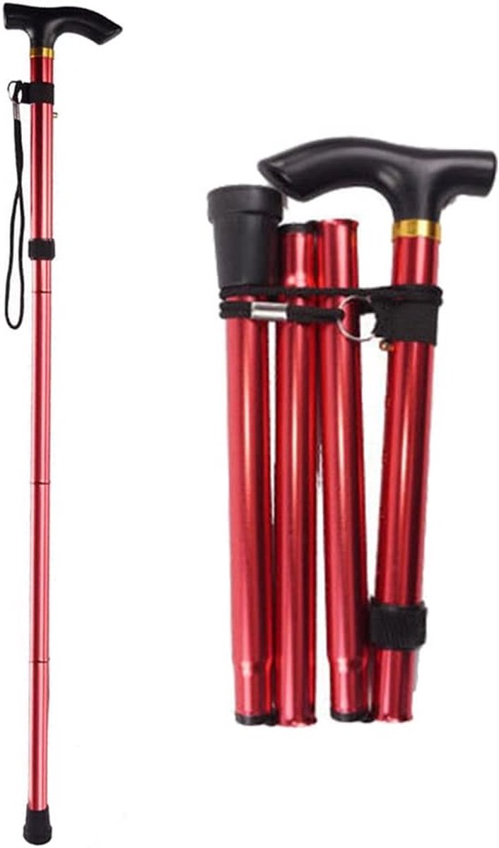 ECTEATOY® Draagbare opvouwbare ultralichte wandelstok - Geschikt voor senioren - Verstelbare - telescopische wandelstok van aluminiumlegering (4 delen) - Antislip en stevige ondersteuning - Geschikt voor wandelen/dagelijks gebruik - Rood