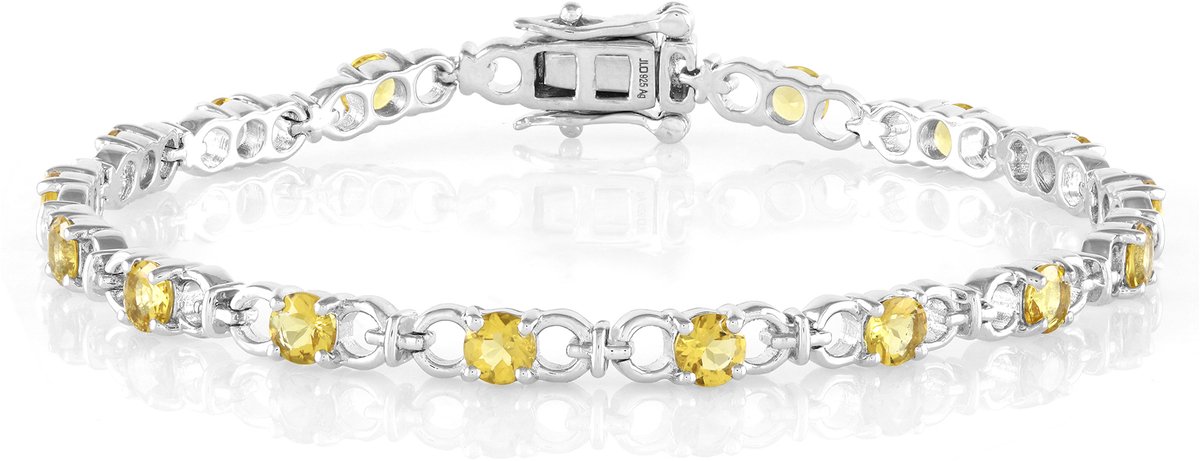 Cavill - 925 Sterling Zilver Geplateerde Armband - 16 Braziliaanse Scapoliet Edelstenen 3.002 Ct - Rond Geslepen - Verstelbaar Elegant