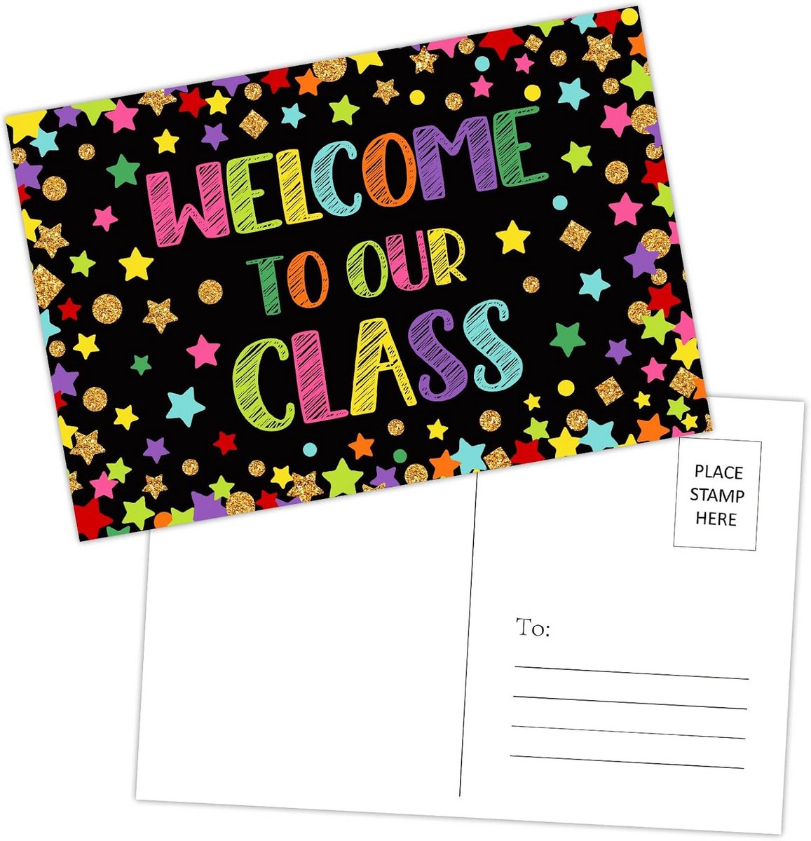 Welkom terug kaarten - Klas ansichtkaarten - Studenten verwelkomen - Confetti ontwerp - 36 stuks - Meerkleurig