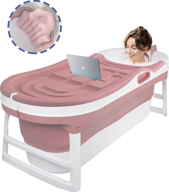 EKEO XL Zitbad Voor Volwassenen Bath Bucket Ligbad 445 L Wit Roze