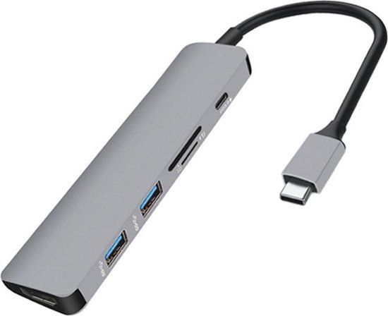BrightNerd 6 in 1 USB-C adapter - HDMI 4K - 2x USB 3.0 - SD - USB-C laden - voor MacBook, MacBook Pro, MacBook Air en laptops met USB-C - Space Grey - BrightNerd