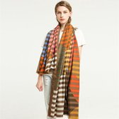 Josi Louis - Zachte viscose katoen sjaal pashmina omslagdoek stola met een kleurrijke grafische print - Bruin
