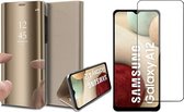 Hoesje geschikt voor Samsung Galaxy A12 - Screen Protector GlassGuard - Book Case Spiegel Goud & Screenprotector