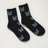 - Vrolijke - Dames - Sokken - Vlinder - 36/39 - Zwart - Blauw -