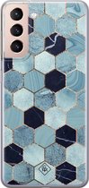 Samsung S21 hoesje siliconen - Blue cubes | Samsung Galaxy S21 case | blauw | TPU backcover transparant