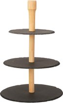 Etagere 3 laags - Luxe Serveerset - leisteen - rond houten stand - met tandenstokerhouder