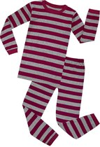 Elowel - Jongen en Meises Gestreepte Pyjama, 2 Delig, 100% Katoen, Comfortabel, Slim fit Broek | 8 Jaar | Marron en Grijs