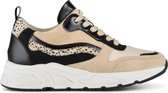 PS Poelman Carocel Dames Imitatie Leren Suède Runner Sneakers met Profielzool - Beige Zwart Multi - Maat 42