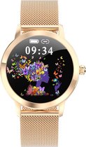 Optible® DRIP - Smartwatch Dames - Horloge - 1.3 inch - Kleurenscherm - Stappenteller - Bloeddruk - Hartslag - Staal - Goud