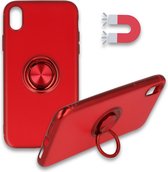 HB Hoesje Geschikt voor Apple iPhone XS Max Rood - Siliconen Back Cover met Ring Kickstand - Geschikt voor Magneet Houders