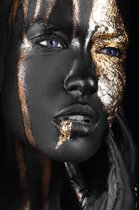 Plexiglas woman black gold side 80 x 120 cm op Plexiglas incl. luxe ophangframe
