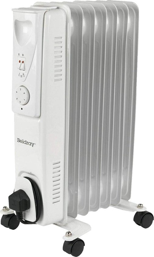 Beldray® draagbare oliegevulde radiator met 7 lamellen, 600 W, 900 W 1500  W, wit,... | bol.com