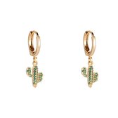 Cactus Oorbellen met Stenen - 14 K Gold plated  - Dames Sieraden