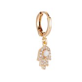 Fatima Hand Oorbel met Zirkonia en Opal 14 K Gold Plated - Earring Goud Edition - Dames Sieraden