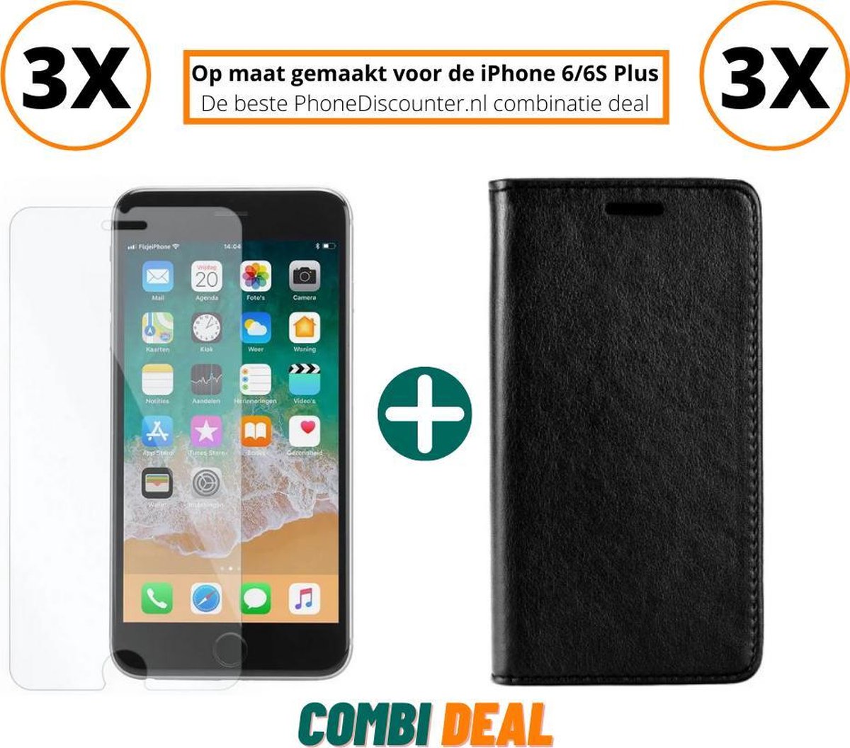 iphone 6s plus hoesje zwart | iPhone 6S Plus A1699 beschermhoes full body 3x | iPhone 6S Plus wallet hoes zwart | 3x hoesje iphone 6s plus apple | iPhone 6S Plus boekhoesje + 3x iPhone 6S Plus tempered glass screenprotector