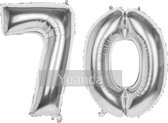 70 Jaar Folie Ballonnen Zilver- Happy Birthday - Foil Balloon - Versiering - Verjaardag - Man / Vrouw - Feest - Inclusief Opblaas Stokje & Clip - XXL - 115 cm