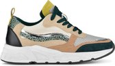 PS Poelman Carocel Dames Imitatie Leren Suède Runner Sneakers met Profielzool - Groen Beige Multi - Maat 36