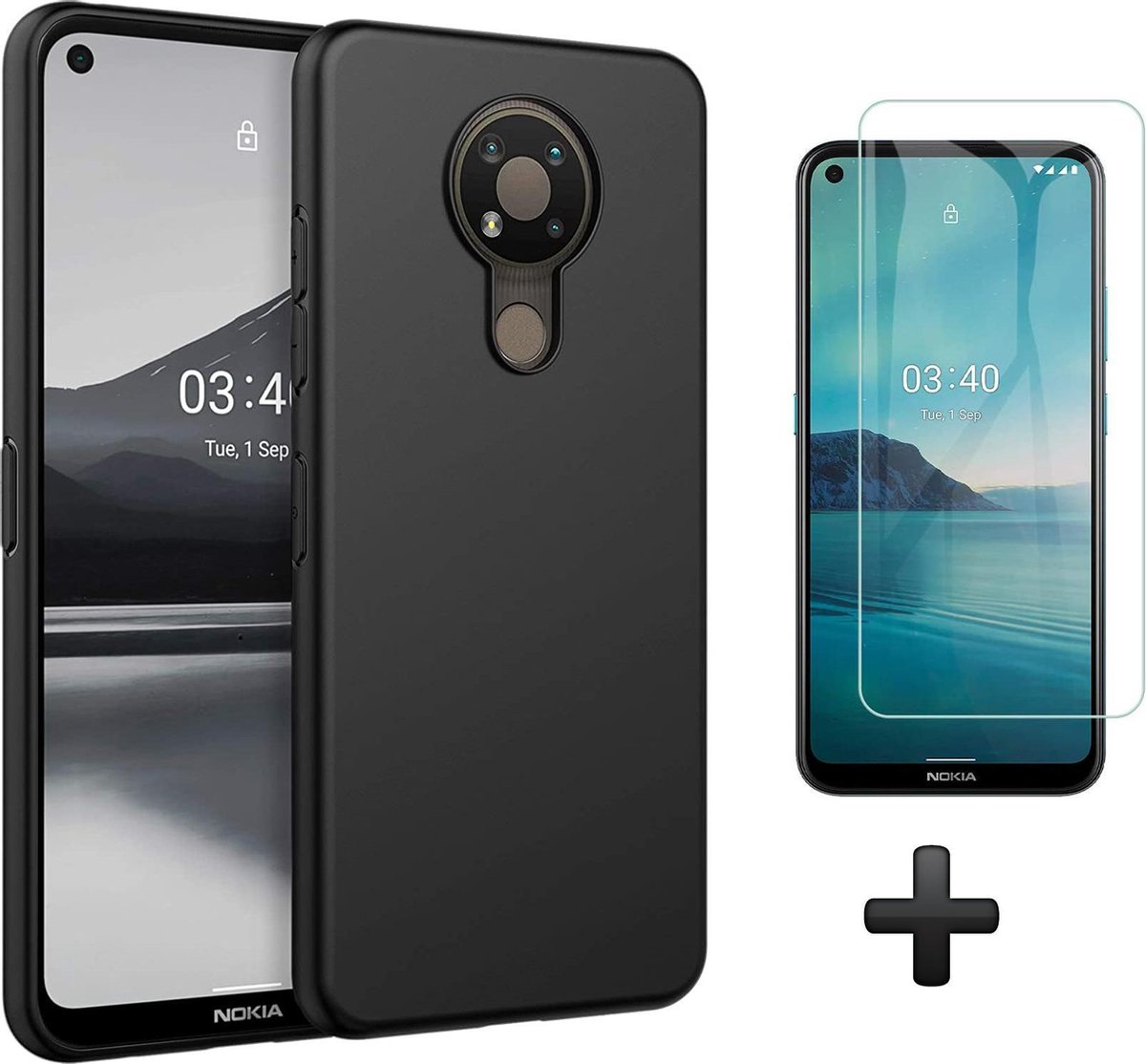 HB Hoesje Geschikt voor Nokia 3.4 Zwart - Siliconen Back Cover & Glazen Screenprotector